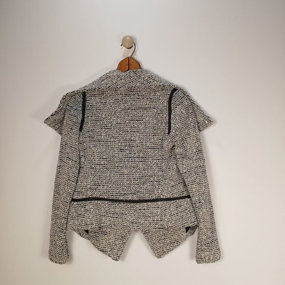 ​Club Monaco Tweed & Lamb Leather Blazer Womens Size XSmall Luxury Asymetric - Picture 3 of 10